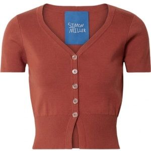 SIMON MILLER Cropped Cotton-blend Cardigan In Brick